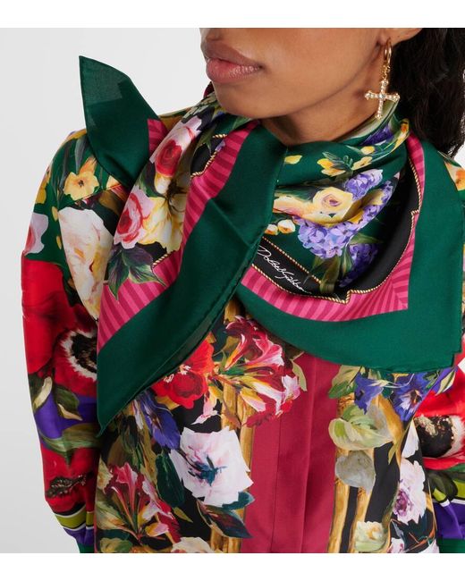 Foulard 90x90 in twill stampa giardino di Dolce & Gabbana in Multicolor