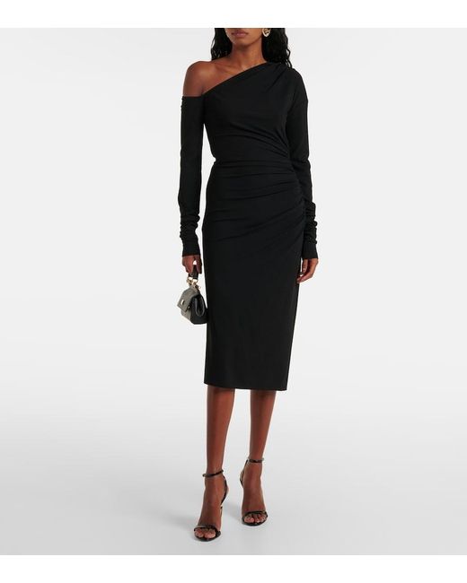 Dolce & Gabbana Black Draped Jersey Midi Dress