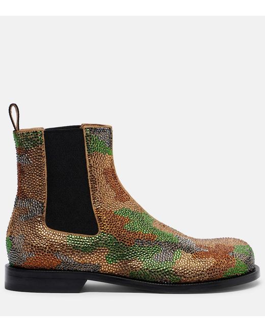 J.W. Anderson Green Camouflage Embellished Suede Chelsea Boots