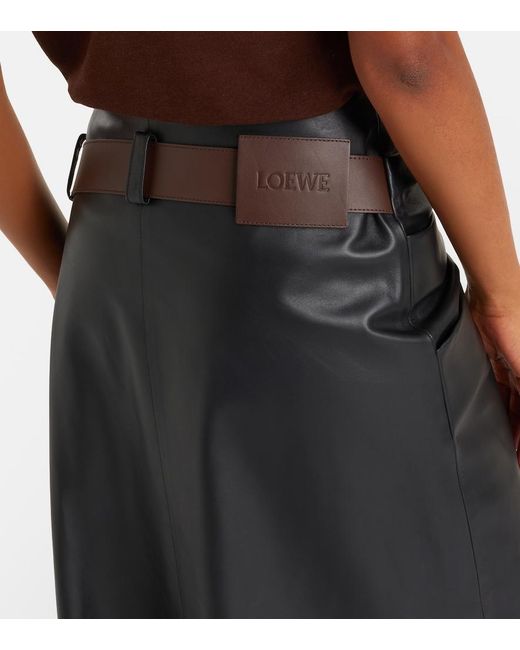 Loewe Black Asymmetric Draped Leather Midi Skirt