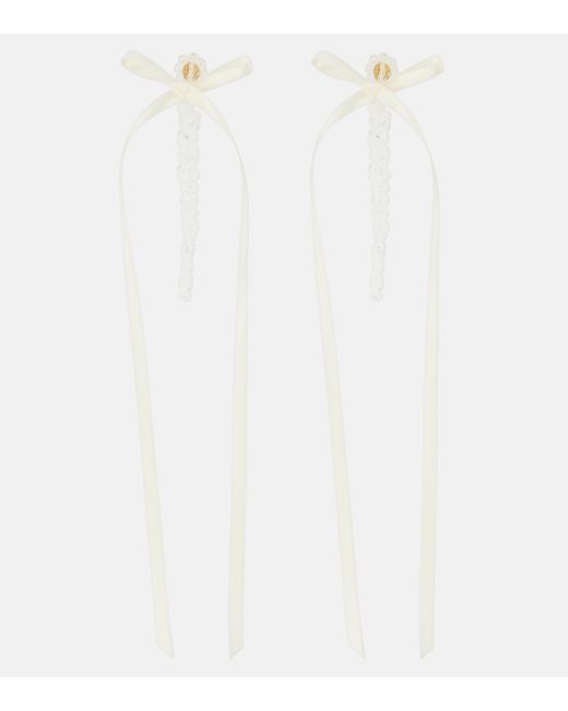 Simone Rocha White Drip Bow-embellished Crystal Drop Earrings