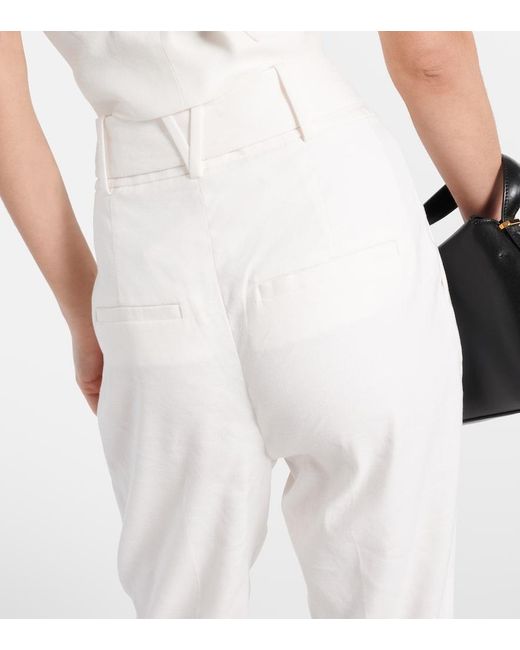 Veronica Beard White Sofia High-Rise Linen-Blend Tapered Pants