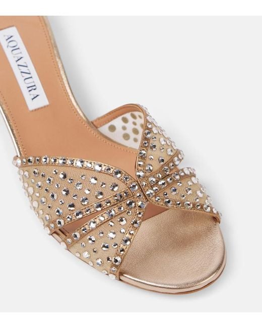 Aquazzura Brown Crystal Love 35 Embellished Tulle Mules