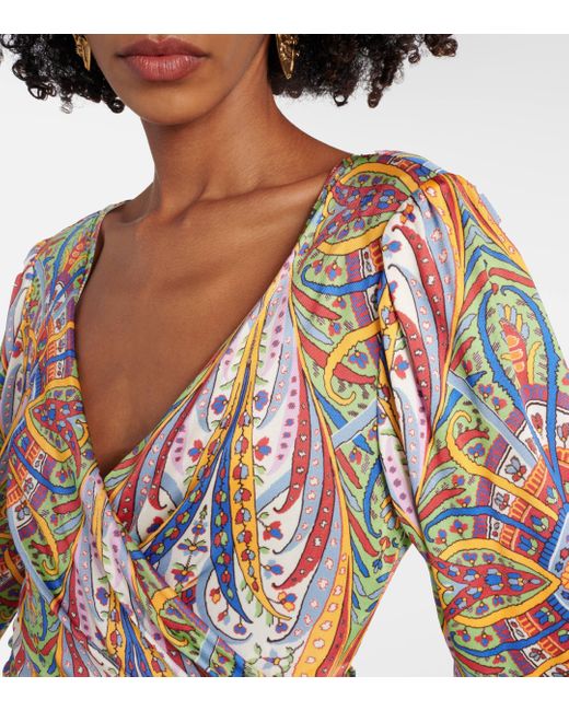 Etro Multicolor Printed Gathered Jersey Midi Dress