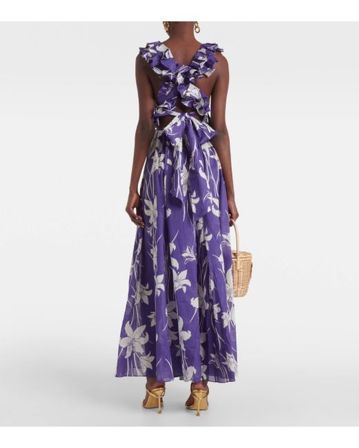 Zimmermann Purple Acadian Floral Cotton Maxi Dress
