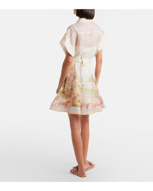 Zimmermann Natural Como Printed Linen And Silk Shirt Dress