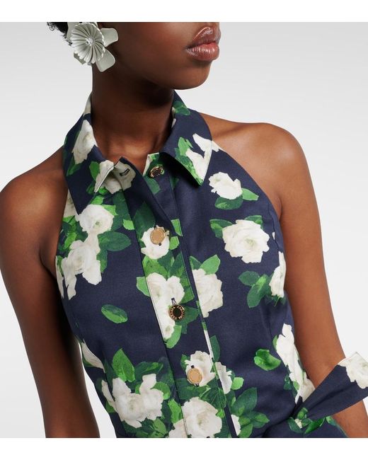 Carolina Herrera White Floral Faille Midi Dress