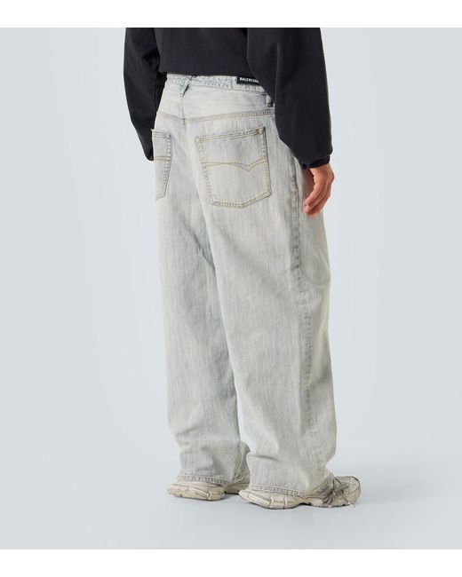Balenciaga Blue Mid-Rise Cotton Twill Wide-Leg Pants for men