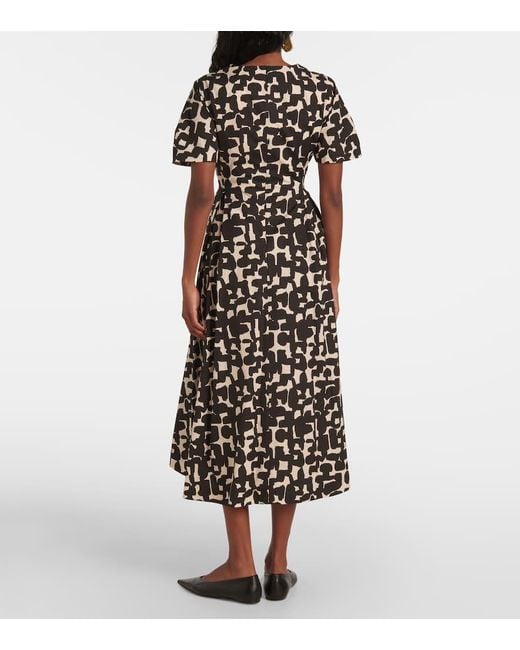 Max Mara Black Callas Printed Cotton Poplin Midi Dress