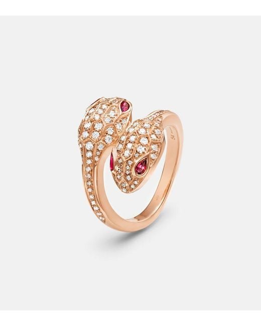 Anillo Serpenti Seduttori De Oro De 18 Ct Con Diamantes Y Rubelitas BVLGARI de color Pink