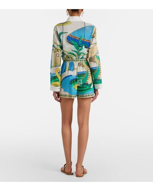 Tory Burch Green Printed Cotton Shorts