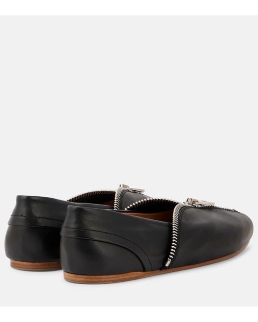 J.W. Anderson Black Biker Leather Ballet Flats