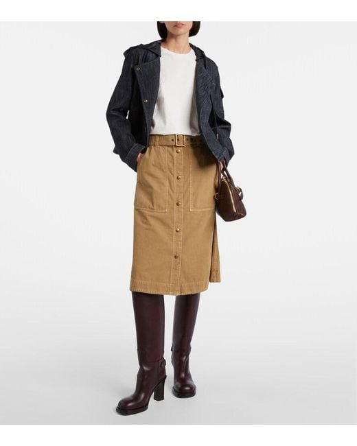 Moncler Natural Belted Denim Midi Skirt
