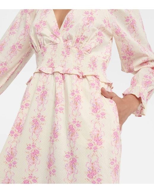 LoveShackFancy Pink Firefly Floral Cotton Midi Dress