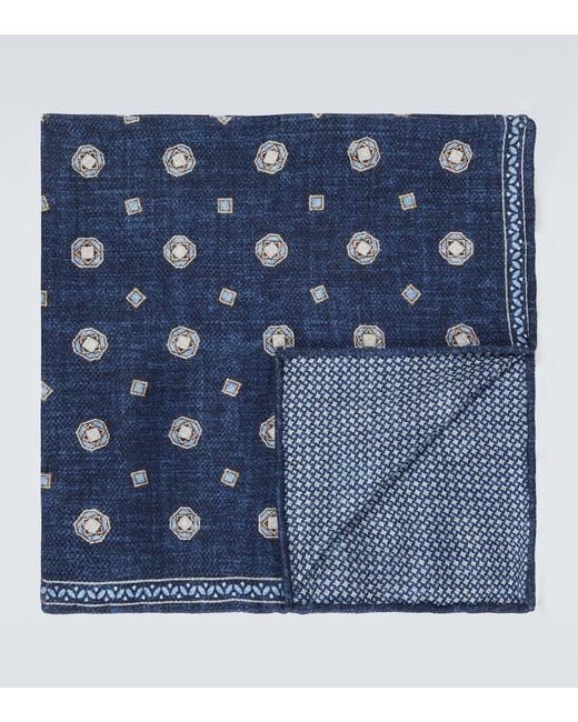 Brunello Cucinelli Blue Double-Faced Silk Pocket Square for men