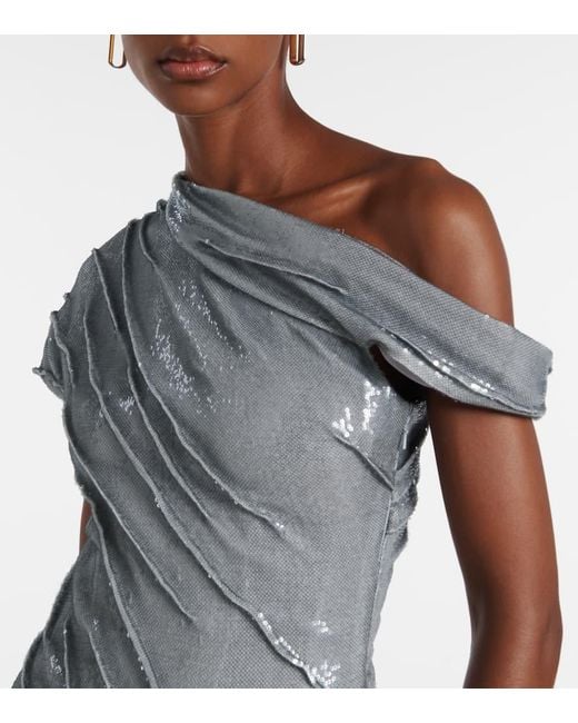 Marmar Halim Gray Sequined Asymmetric Gown
