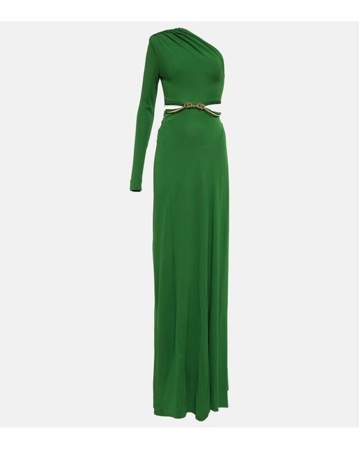 Victoria Beckham One-shoulder Cutout Jersey Gown in Green | Lyst