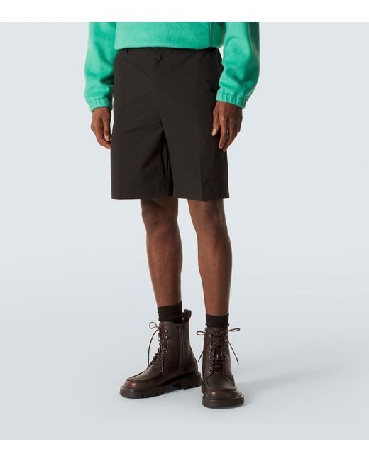 Moncler Blue Leather-Trimmed Seersucker Shorts for men