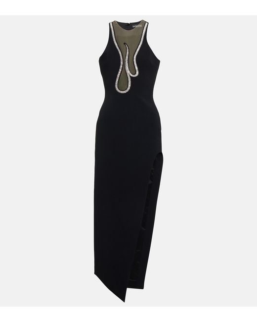 David Koma Black Crystal-embellished Midi Dress