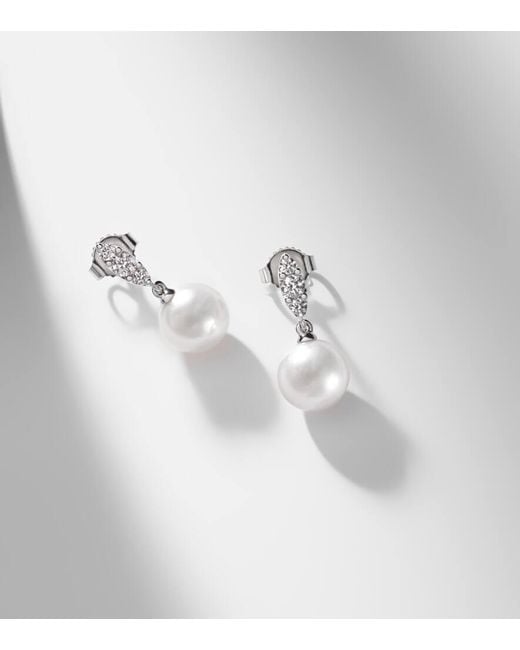 Mikimoto White 18Kt Drop Earrings With Akoya Pearls And Diamonds