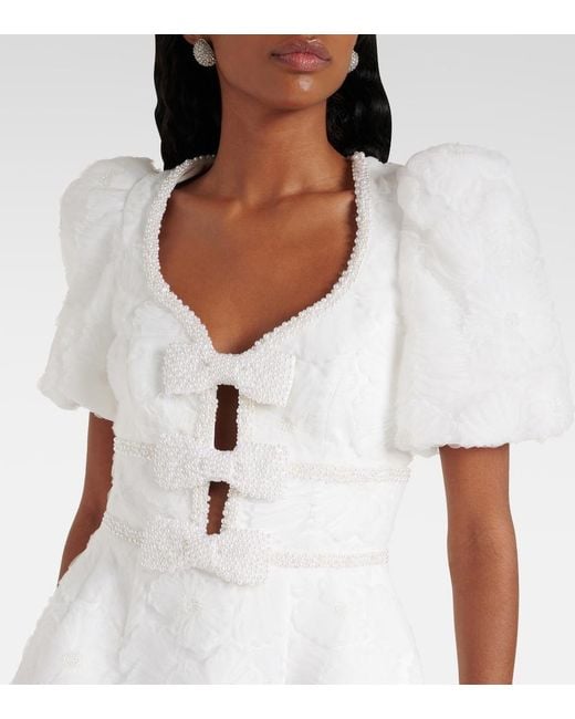 Rebecca Vallance White Delilah Bow-Detail Embellished Minidress
