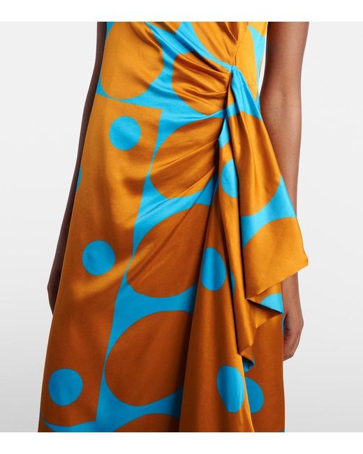 Dries Van Noten Orange Draped Printed Satin Midi Dress