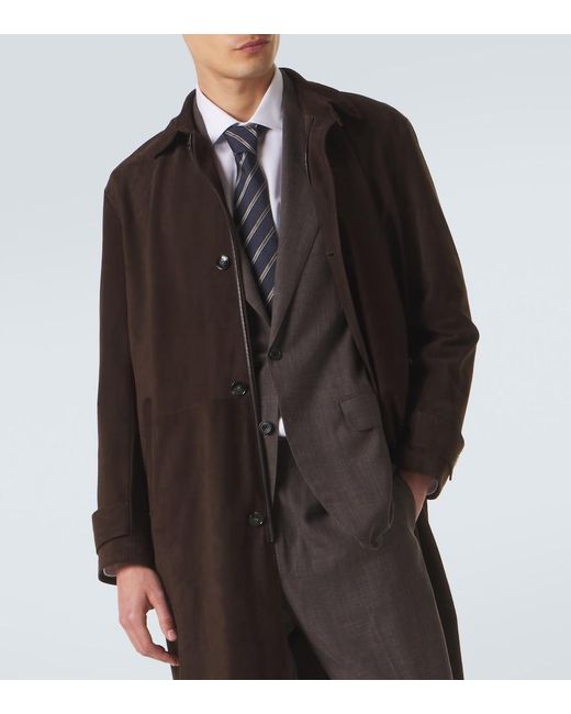 Kiton Black Leather Overcoat for men