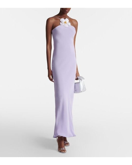 Rodarte Purple Floral-Applique Silk Crepe Maxi Dress
