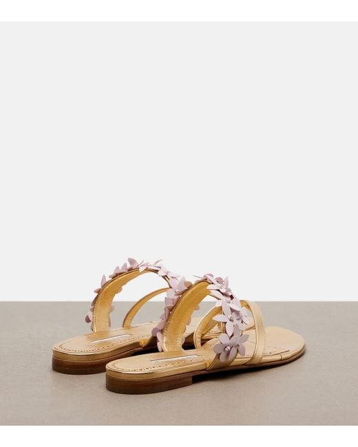 Manolo Blahnik Metallic Fiosa Applique Leather Thong Sandals