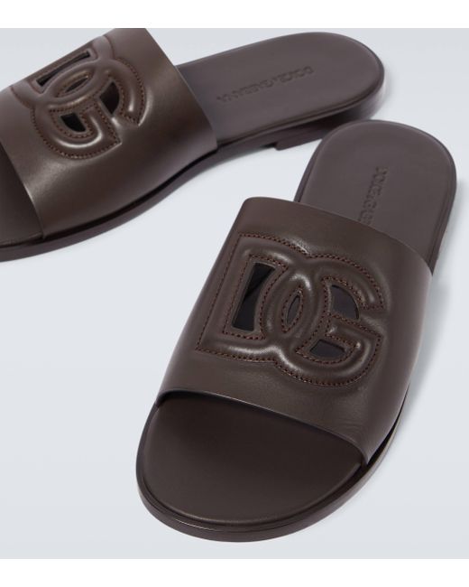 Dolce & Gabbana Brown Dg Leather Slides for men