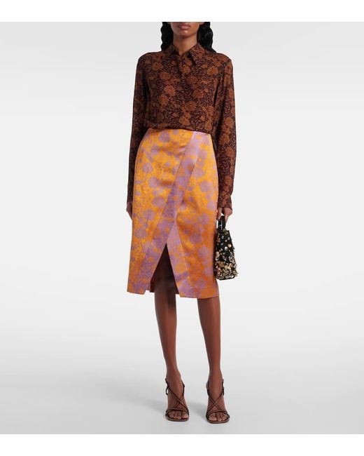 Dries Van Noten Orange Midirock Aus Jacquard