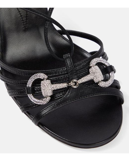 Sandali Horsebit in pelle con cristalli di Gucci in Black