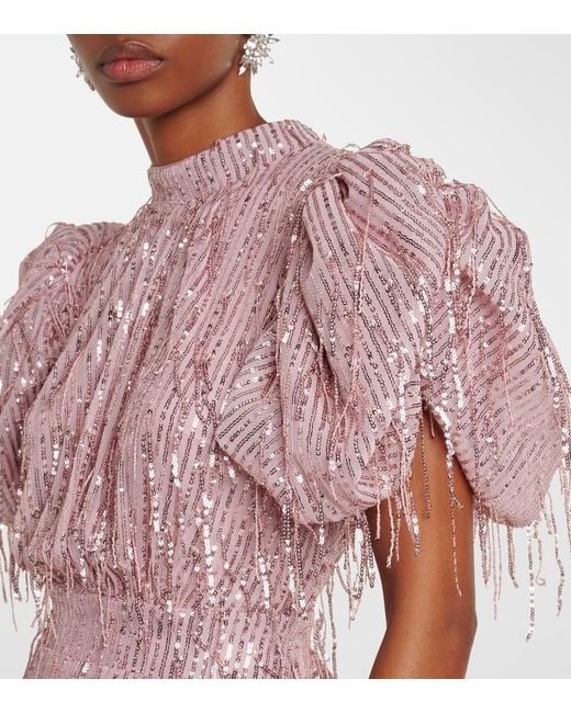 Vestido Midi Con Lentejuelas ROTATE BIRGER CHRISTENSEN de color Pink