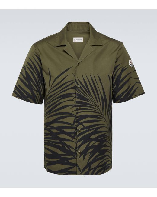 Moncler Green Printed Cotton Poplin Shirt for men