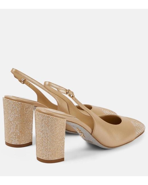 Rene Caovilla Natural Kristen Embellished Leather Slingback Pumps