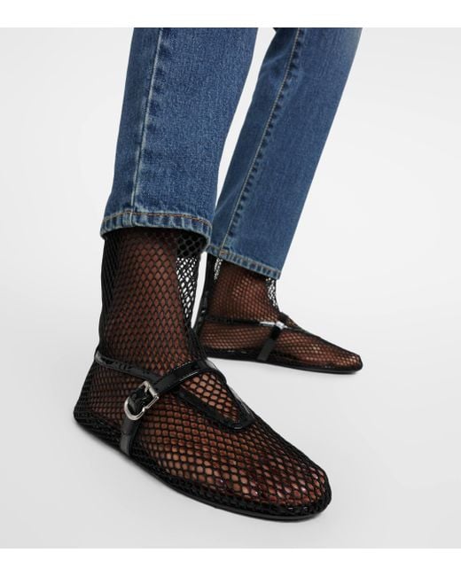 Alaïa Black Fishnet Leather-trimmed Ankle Boots