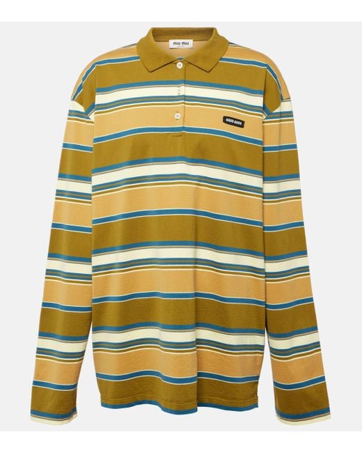 Miu Miu Yellow Striped Cotton Jersey Polo Sweater