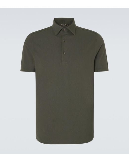 Loro Piana Green Brenna Cotton Pique Polo Shirt for men