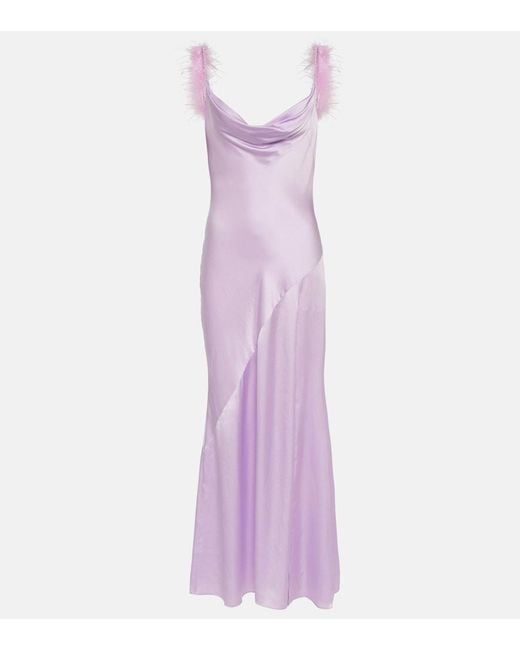 Self-Portrait Purple Feather-Trimmed Silk Gown