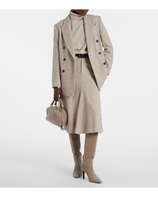 Brunello Cucinelli Natural Monili Wool And Silk-Blend Midi Skirt