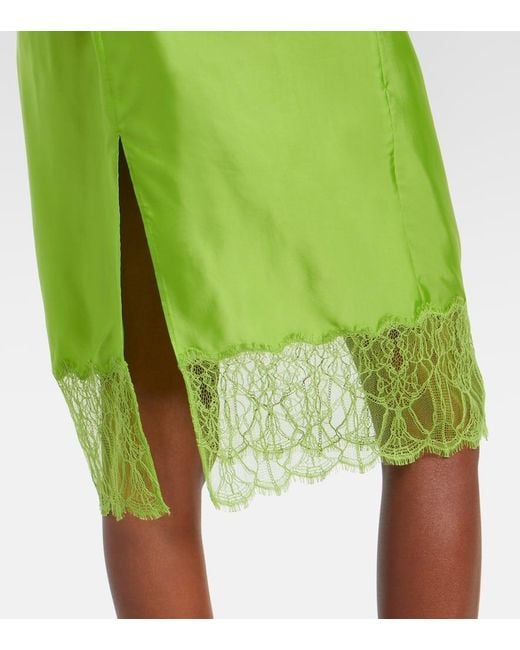 Gucci Green Lace-Trimmed Twill Midi Skirt