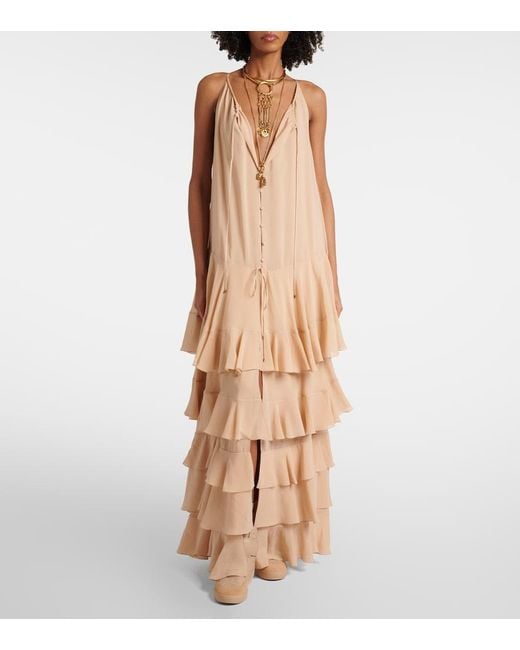 Chloé Natural Tiered Silk Georgette Maxi Dress