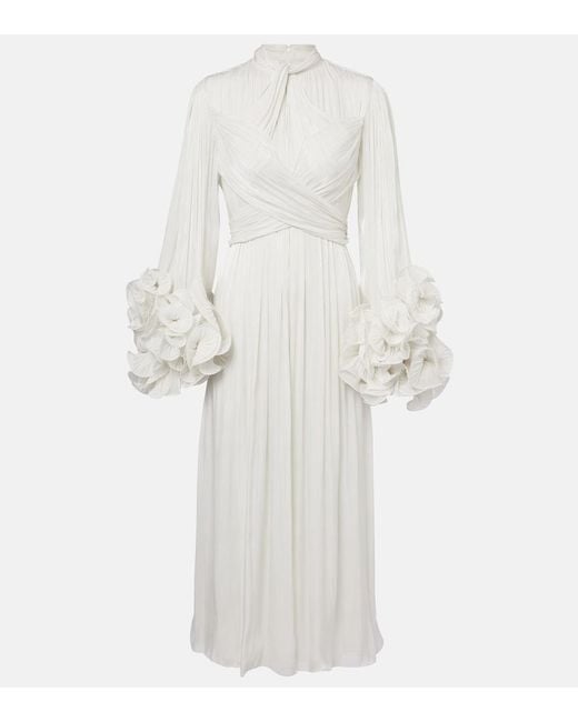 Costarellos White Ruffled Pleated Gown