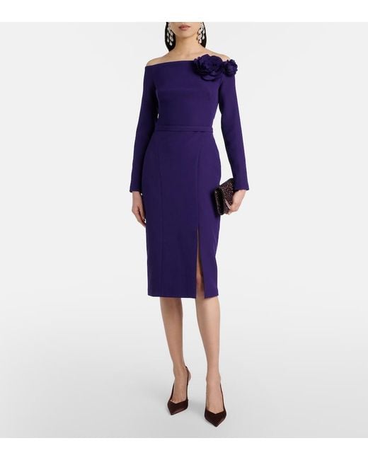 Safiyaa Purple Jay Floral-Applique Crepe Midi Dress