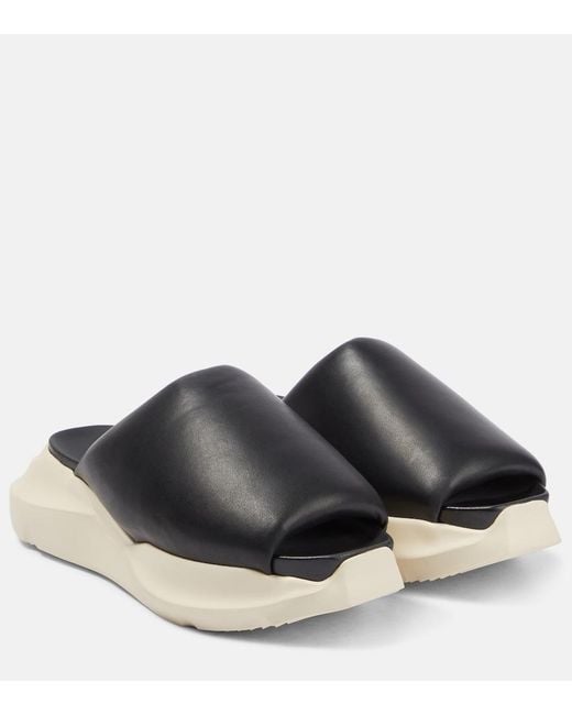 Rick Owens Black Geth Padded Leather Platform Sliders