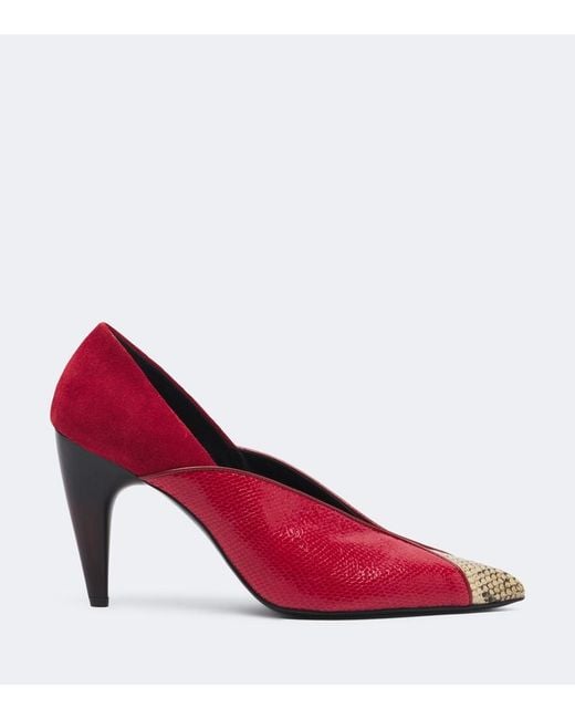 Isabel Marant Red Luza Suede-Trimmed Snake-Effect Leather Pumps