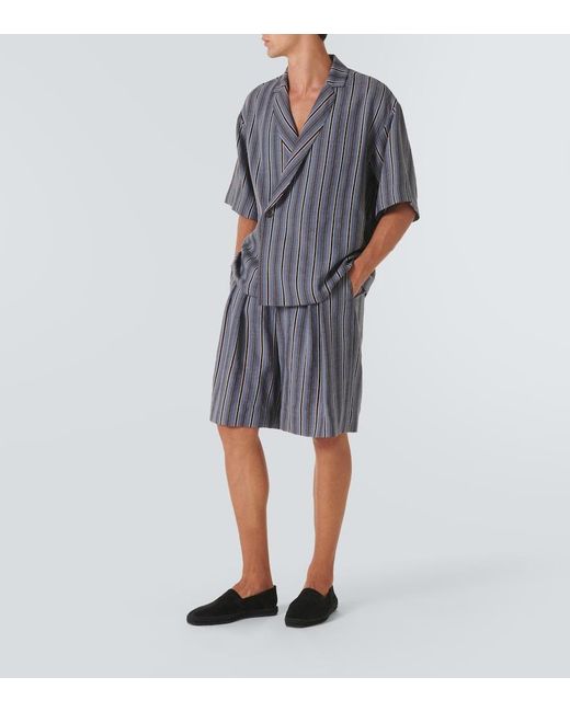 King & Tuckfield Blue Striped Wool Bermuda Shorts for men