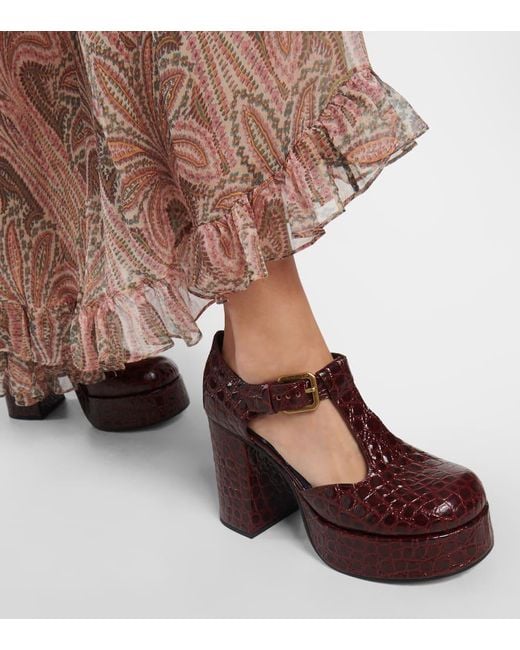 Pumps Mary Jane in pelle con stampa di Etro in Brown