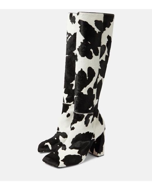 AMINA MUADDI White Marine Calf Hair Knee-High Boots