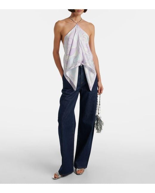 Emilio Pucci White Orchidee Embellished Silk Twill Top